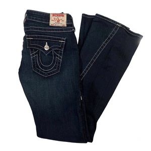 True Religion Joey Boot Cut Jeans Low Rise White Stitch Wide Leg Size 28